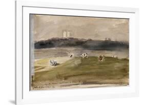 Album d'Angleterre. Paysage dans la campagne anglaise, avec vaches dans un champ. 8/9 juillet 1825-Eugene Delacroix-Framed Giclee Print