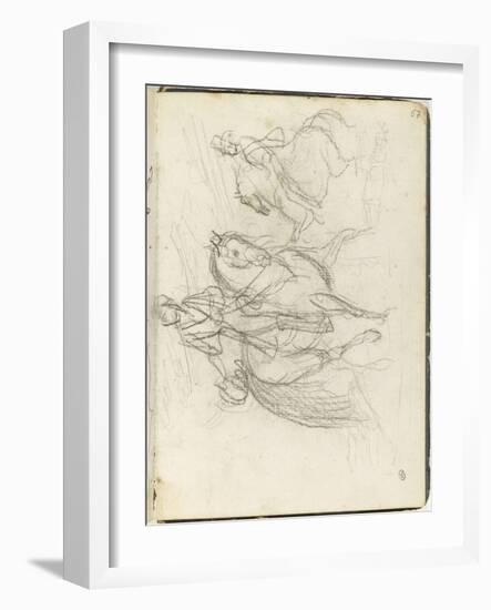 Album : Deux études de cavaliers à cheval ; croquis de guerrier casqué-Antoine-Jean Gros-Framed Giclee Print