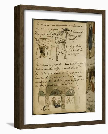 Album du Maroc : croquis d'une porte de la ville et d'un arabe ; croquis de la clôture de la-Eugene Delacroix-Framed Giclee Print