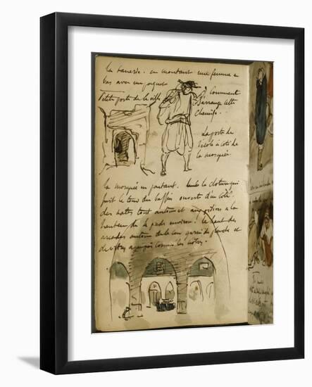 Album du Maroc : croquis d'une porte de la ville et d'un arabe ; croquis de la clôture de la-Eugene Delacroix-Framed Giclee Print