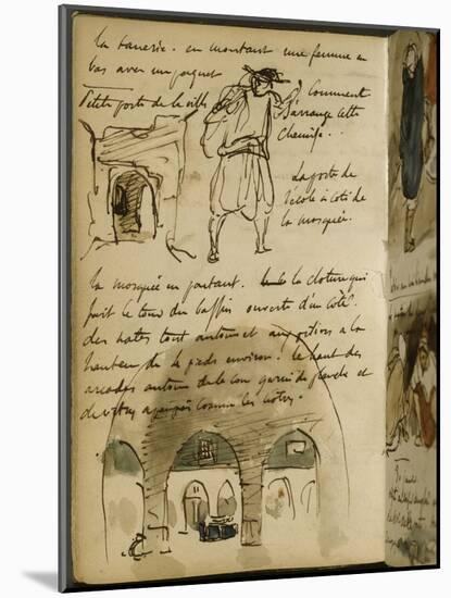 Album du Maroc : croquis d'une porte de la ville et d'un arabe ; croquis de la clôture de la-Eugene Delacroix-Mounted Giclee Print