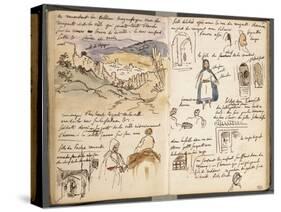 Album du Maroc: vue des remparts et de la ville de Tanger, en bas : arcades et deux arabes dont-Eugene Delacroix-Stretched Canvas