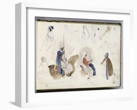 Album du voyage en Afrique du Nord : étude de cavaliers et de personnages arabes-Eugene Delacroix-Framed Giclee Print