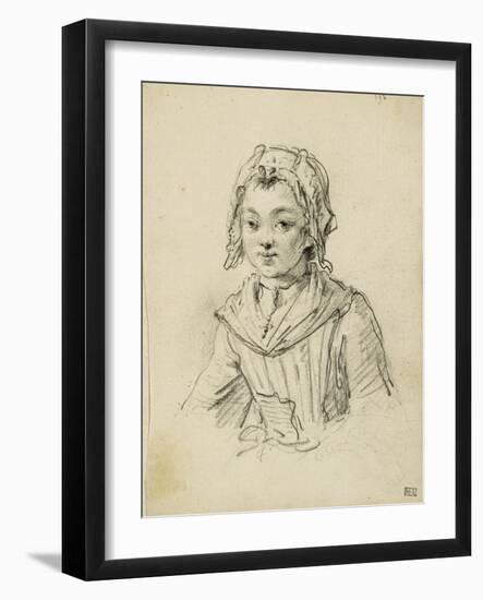 Album factice : Fillette en buste, de face avec bonnet-Augustin De Saint-aubin-Framed Giclee Print