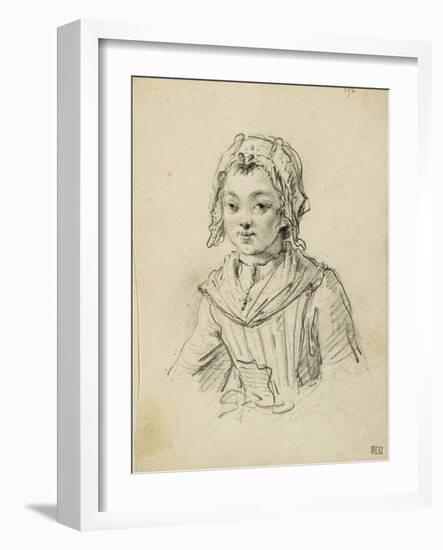 Album factice : Fillette en buste, de face avec bonnet-Augustin De Saint-aubin-Framed Giclee Print