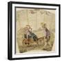 Album factice :Fragment d'éventail: jeune homme poussant une brouette où est assis un amour-null-Framed Giclee Print