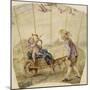 Album factice :Fragment d'éventail: jeune homme poussant une brouette où est assis un amour-null-Mounted Giclee Print
