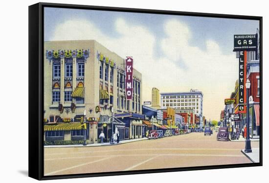 Albuquerque, New Mexico - Eastern View Up Central Avenue-Lantern Press-Framed Stretched Canvas