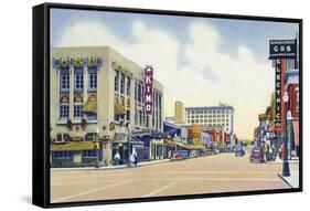 Albuquerque, New Mexico - Eastern View Up Central Avenue-Lantern Press-Framed Stretched Canvas