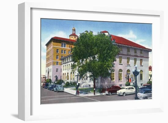 Albuquerque, New Mexico, Exterior View of the Post Office and Federal Bldg-Lantern Press-Framed Art Print