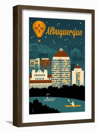 Albuquerque, New Mexico - Retro Skyline-Lantern Press-Framed Art Print