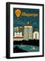 Albuquerque, New Mexico - Retro Skyline-Lantern Press-Framed Art Print