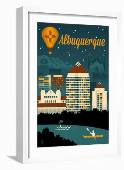 Albuquerque, New Mexico - Retro Skyline-Lantern Press-Framed Art Print