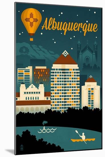 Albuquerque, New Mexico - Retro Skyline-Lantern Press-Mounted Art Print