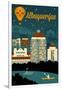 Albuquerque, New Mexico - Retro Skyline-Lantern Press-Framed Art Print