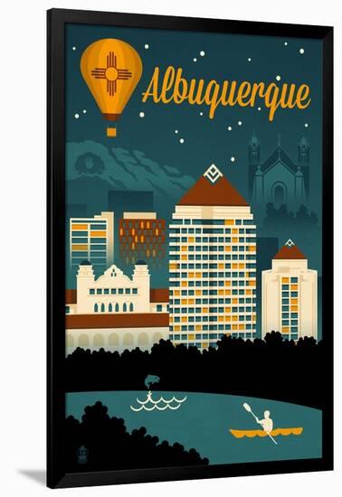 Albuquerque, New Mexico - Retro Skyline-Lantern Press-Framed Art Print