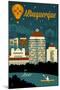 Albuquerque, New Mexico - Retro Skyline-Lantern Press-Mounted Art Print