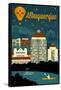 Albuquerque, New Mexico - Retro Skyline-Lantern Press-Framed Stretched Canvas