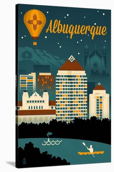 Albuquerque, New Mexico - Retro Skyline-Lantern Press-Stretched Canvas