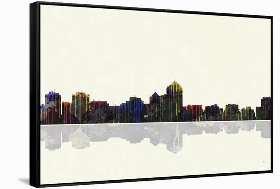 Albuquerque New Mexico Skyline BW 1-Marlene Watson-Framed Stretched Canvas