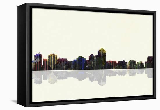 Albuquerque New Mexico Skyline BW 1-Marlene Watson-Framed Stretched Canvas