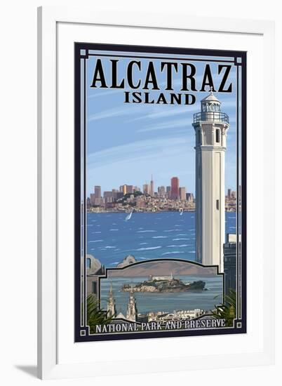 Alcatraz Island and City - San Francisco, CA-Lantern Press-Framed Art Print