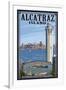 Alcatraz Island and City - San Francisco, CA-Lantern Press-Framed Art Print