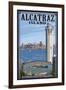 Alcatraz Island and City - San Francisco, CA-Lantern Press-Framed Art Print