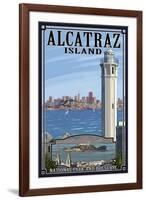 Alcatraz Island and City - San Francisco, CA-Lantern Press-Framed Art Print