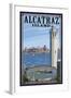 Alcatraz Island and City - San Francisco, CA-Lantern Press-Framed Art Print