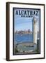 Alcatraz Island and City - San Francisco, CA-Lantern Press-Framed Art Print