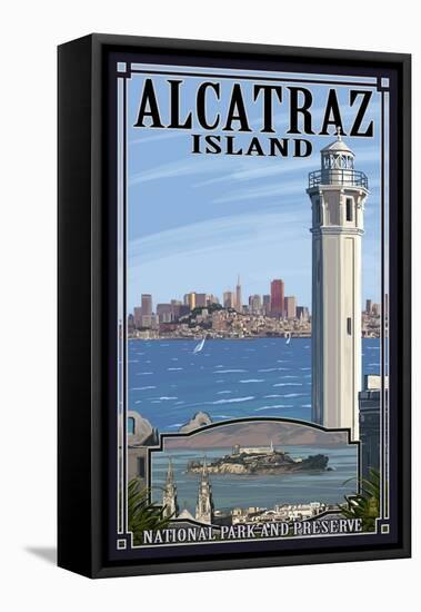 Alcatraz Island and City - San Francisco, CA-Lantern Press-Framed Stretched Canvas