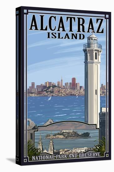 Alcatraz Island and City - San Francisco, CA-Lantern Press-Stretched Canvas