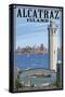 Alcatraz Island and City - San Francisco, CA-Lantern Press-Stretched Canvas