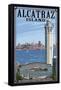 Alcatraz Island and City - San Francisco, CA-Lantern Press-Framed Stretched Canvas