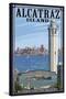 Alcatraz Island and City - San Francisco, CA-Lantern Press-Stretched Canvas