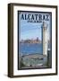 Alcatraz Island and City - San Francisco, CA-Lantern Press-Framed Art Print