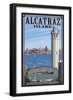 Alcatraz Island and City - San Francisco, CA-Lantern Press-Framed Art Print