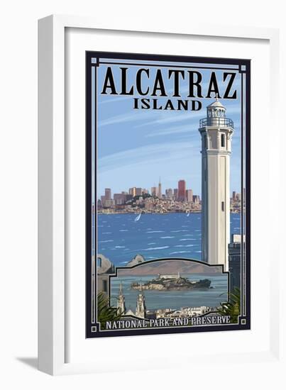 Alcatraz Island and City - San Francisco, CA-Lantern Press-Framed Art Print
