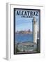 Alcatraz Island and City - San Francisco, CA-Lantern Press-Framed Art Print