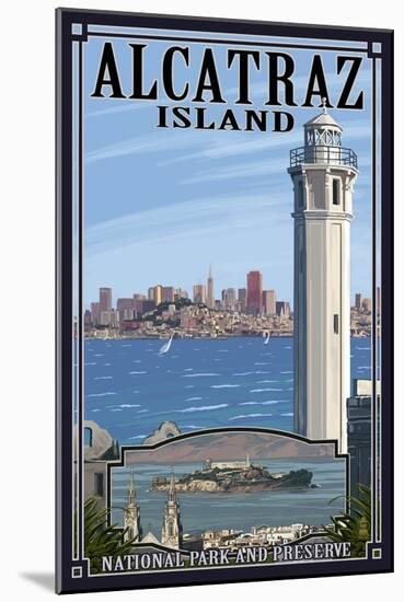 Alcatraz Island and City - San Francisco, CA-Lantern Press-Mounted Art Print