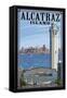 Alcatraz Island and City - San Francisco, CA-Lantern Press-Framed Stretched Canvas