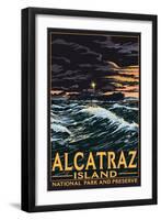 Alcatraz Island Night Scene - San Francisco, CA-Lantern Press-Framed Art Print