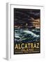 Alcatraz Island Night Scene - San Francisco, CA-Lantern Press-Framed Art Print