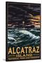 Alcatraz Island Night Scene - San Francisco, CA-Lantern Press-Stretched Canvas