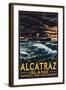 Alcatraz Island Night Scene - San Francisco, CA-Lantern Press-Framed Art Print