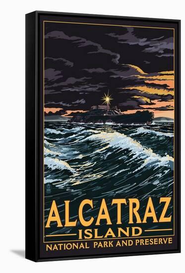 Alcatraz Island Night Scene - San Francisco, CA-Lantern Press-Framed Stretched Canvas