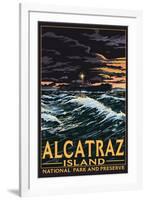 Alcatraz Island Night Scene - San Francisco, CA-Lantern Press-Framed Art Print