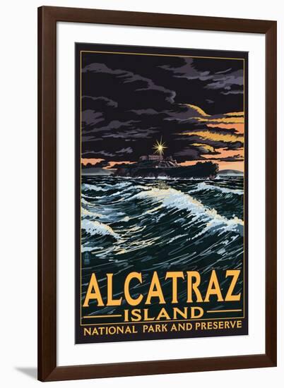 Alcatraz Island Night Scene - San Francisco, CA-Lantern Press-Framed Art Print