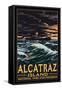 Alcatraz Island Night Scene - San Francisco, CA-Lantern Press-Framed Stretched Canvas
